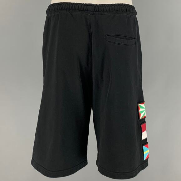 MARCELO BURLON Size S Black Multi-Color Applique Cotton Drawstring Shorts - Picture 4 of 9